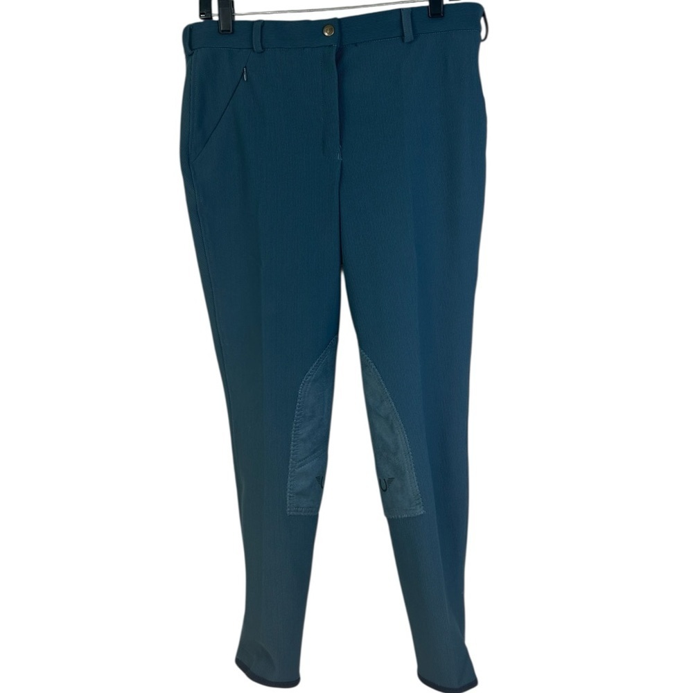 NWT Tuff Rider Front Zip Knee Patches Low Rise Ribbed Breeches Blue Pants SZ 32 - Picture 6 of 14